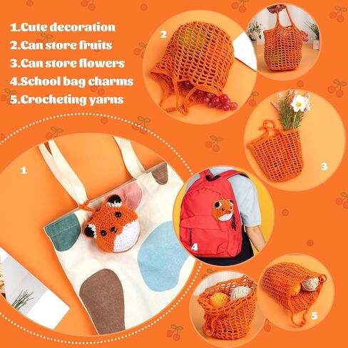 طقم كروشيه للمبتدئين، طقم كروشيه بمقبض حقائب حمل شبكية، طقم كروشيه للمبتدئين للبالغين مع تعليمات خطوة بخطوة لخيوط الكروشيه، مجموعات حيوانات كروشيه لحقيبة تسوق قابلة لإعادة الاستخدام in Kuwait