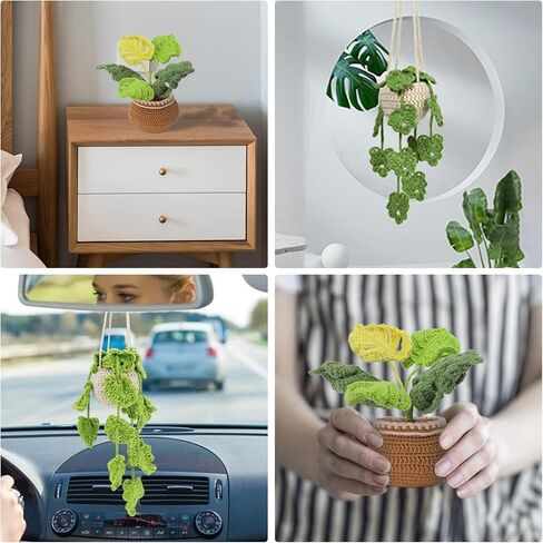 مجموعة نباتات الكروشيه للمبتدئين، مجموعات المبتدئين من الكروشيه مع دروس فيديو ورسومات خطوة بخطوة، 1 نبات معلق بوعاء و1 أوراق نبات مونستيرا، مجموعة أدوات الكروشيه Woobles هدية للبالغين / الأطفال in Kuwait