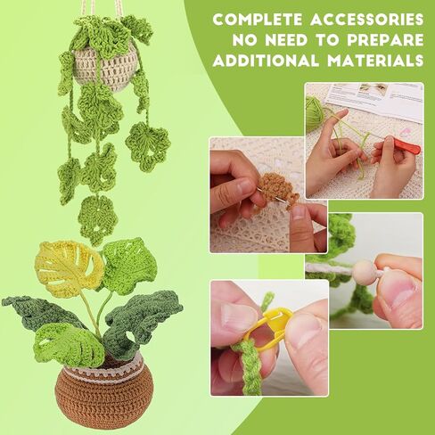 مجموعة نباتات الكروشيه للمبتدئين، مجموعات المبتدئين من الكروشيه مع دروس فيديو ورسومات خطوة بخطوة، 1 نبات معلق بوعاء و1 أوراق نبات مونستيرا، مجموعة أدوات الكروشيه Woobles هدية للبالغين / الأطفال in Kuwait