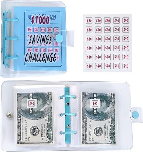 حافظة صغيرة لتحدي التوفير 1000 مع مظاريف نقدية للأطفال، منظم كتب محمول لتوفير المال لحشو النقود، قابل لإعادة الاستخدام - وردي in Kuwait