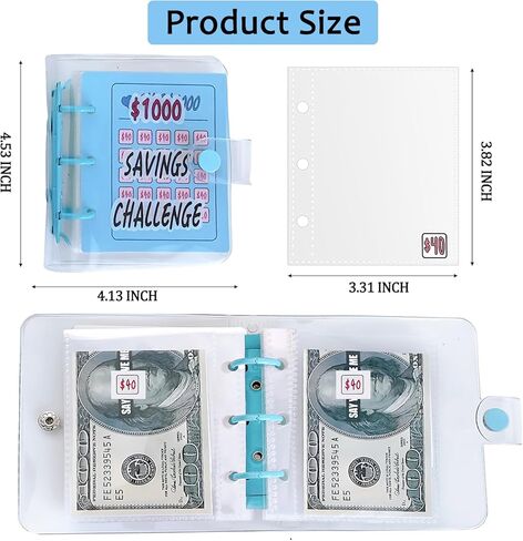 حافظة صغيرة لتحدي التوفير 1000 مع مظاريف نقدية للأطفال، منظم كتب محمول لتوفير المال لحشو النقود، قابل لإعادة الاستخدام - وردي in Kuwait