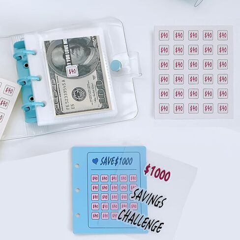 حافظة صغيرة لتحدي التوفير 1000 مع مظاريف نقدية للأطفال، منظم كتب محمول لتوفير المال لحشو النقود، قابل لإعادة الاستخدام - وردي in Kuwait