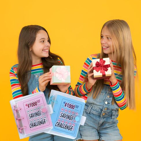 حافظة صغيرة لتحدي التوفير 1000 مع مظاريف نقدية للأطفال، منظم كتب محمول لتوفير المال لحشو النقود، قابل لإعادة الاستخدام - وردي in Kuwait