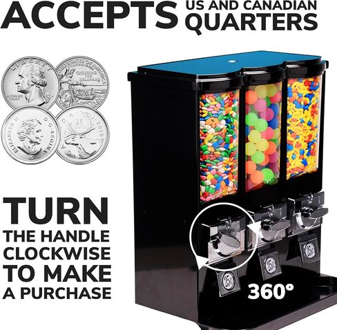 Vending Machine - Commercial Gumball and Candy Machine with Stand - Triple Vending Machine with Removable Canisters - Coin Operated Candy Dispenser and Gumball Machine - Vending Dispenser - Black in Saudi Arabia