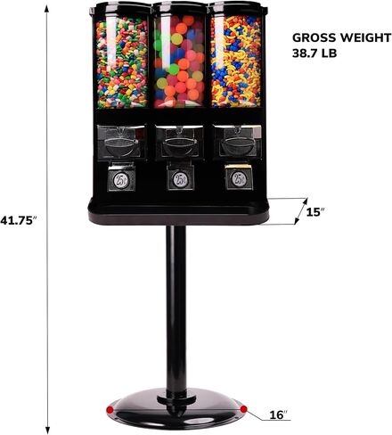 Vending Machine - Commercial Gumball and Candy Machine with Stand - Triple Vending Machine with Removable Canisters - Coin Operated Candy Dispenser and Gumball Machine - Vending Dispenser - Black in Saudi Arabia