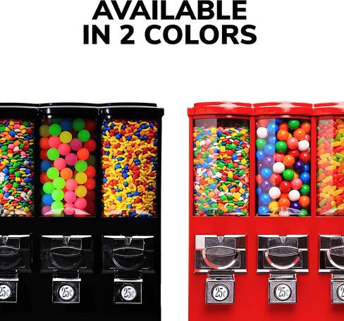 Vending Machine - Commercial Gumball and Candy Machine with Stand - Triple Vending Machine with Removable Canisters - Coin Operated Candy Dispenser and Gumball Machine - Vending Dispenser - Black in Saudi Arabia