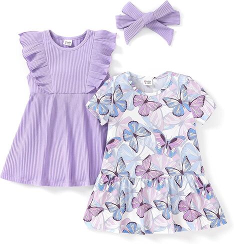 PATPAT Baby Toddler Girl Dresses Infant Ruffle & Short Sleeveless 2 Pack Summer Dress Casual Party Dress in Saudi Arabia