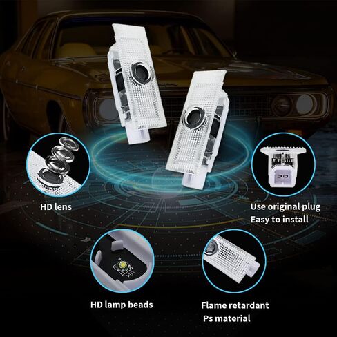 2 Pcs LED Car Door Logo Lights Projector Ghost Shadow Welcome Lamp Courtesy Step Lights Accessories Compatible for Challenger 2015-present in Kuwait