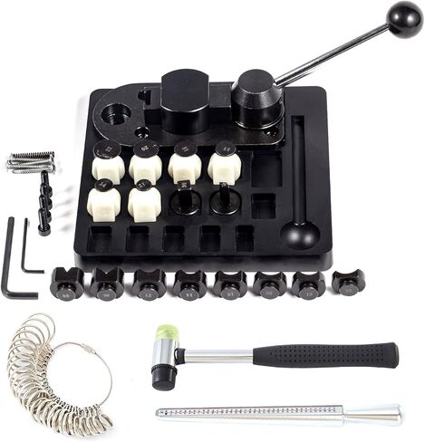 Goyappin Ring Bender Tool for Spoon Rings Heavy Duty, Spoon Ring Making Kit, Ring Press Machine for Making Jewelry Ring Maker, Ring Sizer Measuring Tool Set (Ring Sizer, Ring Mandrel), Rubber Hammer in Kuwait
