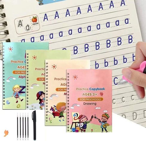 4 Pack Practice Copybook That Can Be Reused, Calligraphy Set for Kids Number Math Drawing Alphabet Handwriting Book,Repeatedly Letter Writing Copybook in Kuwait