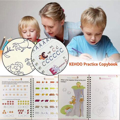 4 Pack Practice Copybook That Can Be Reused, Calligraphy Set for Kids Number Math Drawing Alphabet Handwriting Book,Repeatedly Letter Writing Copybook in Kuwait