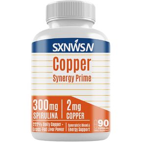 Copper Synergy Prime - 5-in-1 Copper Supplements with Beef Liver & Spirulina - Boosts Energy Nourishes Body & Antioxidant | 90 Capsules in Saudi Arabia