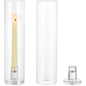 NUPTIO Candle Stick Candle Holder: Clear Glass Hurricane Candlestick Holders - Set of 6 Modern Taper Candle Stand with 11.8 inch Long Chimney Cover for Thanksgiving Christmas Fireplace Table Decor in Saudi Arabia
