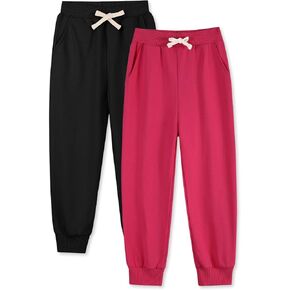 Phedrew 2-Pack Girls Cotton Sweatpants Kids Athletic Performance Drawstring Jogger Pants for Toddler Girls（2-14 Years） in Kuwait