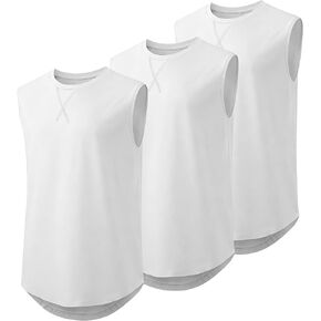 JMIERR Mens 3 Pack Cotton Tank Top Hipster Hip Hop Longline Crewneck Sleeveless Shirts in Kuwait