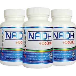 مكمل MAAC10 NADH + CoQ10 | أقراص قابلة للمضغ ذات مذاق رائع | 50 مجم بانمول® ناد + 100 مجم CoQ10 | للتعب والطاقة والتركيز الذهني | مكمل NAD+ (60 قرصًا، 2 لكل جرعة) in Kuwait