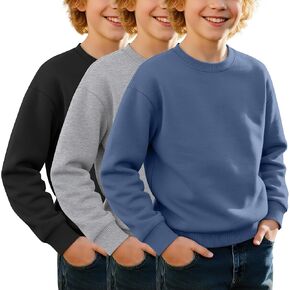 3 Pack Boys' Cotton Blend Sweatshirt, Crew Neck Long Sleeve Pullover, Youth Basic Fall Winter Sweatshirt in Kuwait