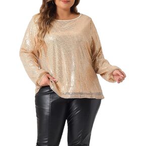 Agnes Orinda Plus Size Sequin Top for Women Long Sleeve Glitter Concert Party Disco Sparkly Shirt Blouse in Saudi Arabia