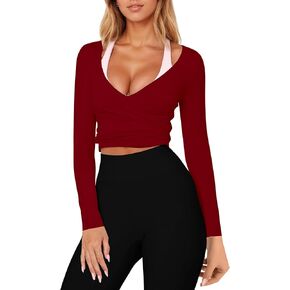 Womens Ballet Wrap Top Tie Bride Long Sleeve Procleout Yoga Pilates قمصان Y2K Coquette Tops Out Out Out Out in Kuwait