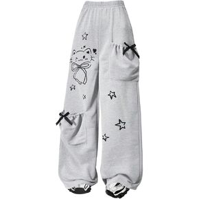 Girl's Graphic Baggy Pants Cute Bowknot Elastic Waist Wide Leg Track Pants Athletic Sweatpants with Pockets in Saudi Arabia