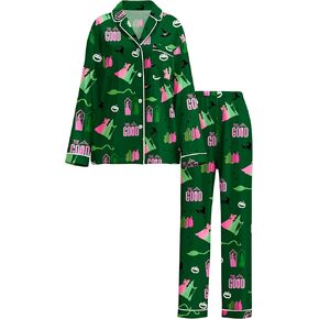 Women Satin Silk Christmas Pajamas Adult Long Sleeve Sleepwear Pink Green Gradient Design Pjs in Saudi Arabia
