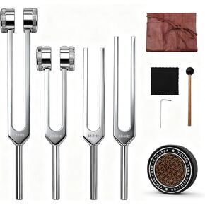 Tuning Fork Set 128Hz 256Hz 384Hz 512Hz – Professional Sound Therapy Kit with Mallet, Rubber Activator, Leather Case, Hex Wrench & Cleaning Cloth, for Chakra/Sound Therapy/Yoga/Meditation in Saudi Arabia