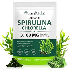 كبسولات هلامية سبيرولينا وكلوريلا سوبر جرينز، 3.100 مجم مكافئ لكل حصة، مزيج 17 في 1 من الخضروات الفائقة، بروتين نباتي، غني بشكل طبيعي بالكلوروفيل، خالي من الغلوتين، خالي من منتجات الألبان، خالي من البيض in Kuwait