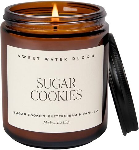 شمعة الصويا الدافئة والمريحة للديكور من Sweet Water - شموع معطرة بقشر البرتقال والقرفة والزنجبيل والقرنفل للمنزل - جرة كهرمان 9oz + غطاء أسود، وقت حرق يزيد عن 40 ساعة، صنع في الولايات المتحدة الأمريكية in Saudi Arabia
