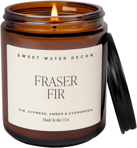 شمعة الصويا الدافئة والمريحة للديكور من Sweet Water - شموع معطرة بقشر البرتقال والقرفة والزنجبيل والقرنفل للمنزل - جرة كهرمان 9oz + غطاء أسود، وقت حرق يزيد عن 40 ساعة، صنع في الولايات المتحدة الأمريكية in Saudi Arabia