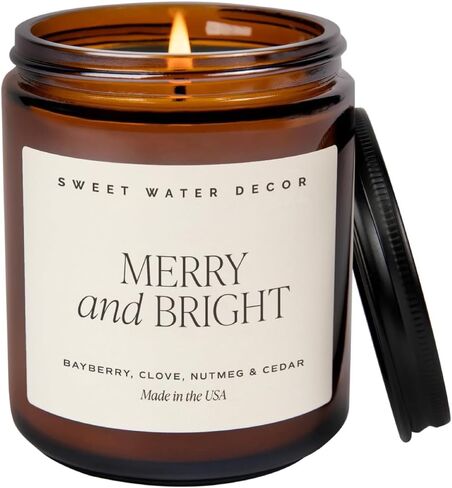 شمعة الصويا الدافئة والمريحة للديكور من Sweet Water - شموع معطرة بقشر البرتقال والقرفة والزنجبيل والقرنفل للمنزل - جرة كهرمان 9oz + غطاء أسود، وقت حرق يزيد عن 40 ساعة، صنع في الولايات المتحدة الأمريكية in Saudi Arabia