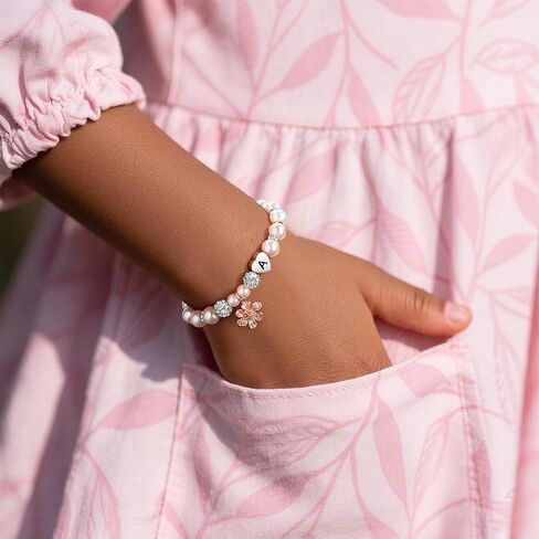 MONOOC Easter Basket Essentials - Flower Charm Initial Bracelets for Girls Kids, Adjustable Pearl and Rhinestone Beaded Bracelet Flower Girl Gifts Bracelet Jewelry Birthday Easter Gifts for Girls Kids in Saudi Arabia