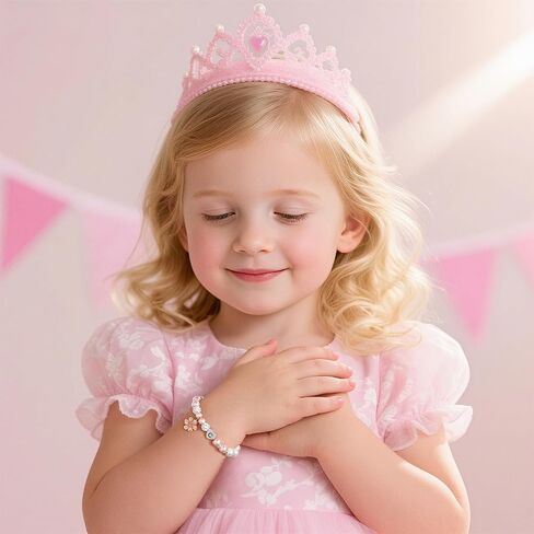 MONOOC Easter Basket Essentials - Flower Charm Initial Bracelets for Girls Kids, Adjustable Pearl and Rhinestone Beaded Bracelet Flower Girl Gifts Bracelet Jewelry Birthday Easter Gifts for Girls Kids in Saudi Arabia