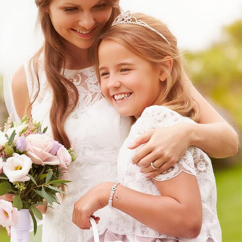 MONOOC Easter Basket Essentials - Flower Charm Initial Bracelets for Girls Kids, Adjustable Pearl and Rhinestone Beaded Bracelet Flower Girl Gifts Bracelet Jewelry Birthday Easter Gifts for Girls Kids in Saudi Arabia