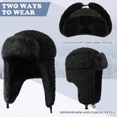Ramede قبعة الشتاء Ushanka الصياد الروسية قبعة مع الأذن اللوحات للرجال النساء قبعة سوداء معطف شتوي للجنسين قبعة التزلج in Kuwait