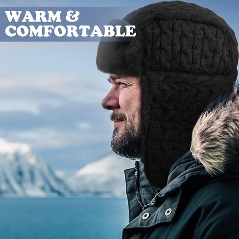 Ramede قبعة الشتاء Ushanka الصياد الروسية قبعة مع الأذن اللوحات للرجال النساء قبعة سوداء معطف شتوي للجنسين قبعة التزلج in Kuwait