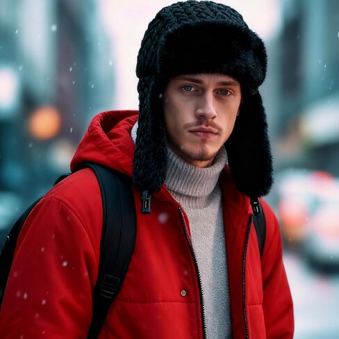 Ramede قبعة الشتاء Ushanka الصياد الروسية قبعة مع الأذن اللوحات للرجال النساء قبعة سوداء معطف شتوي للجنسين قبعة التزلج in Kuwait