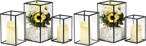 PHOSPHOR Hurricane Glass Candle Holder Set of 3 Pieces Black Hurricane Candleholders for Wedding Party Holiday Birthday Home Decor Lanter in Kuwait