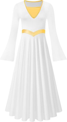 Metallic Praise Dance Dress for Women Liturgical Dancewear Bell Long Sleeve Church Worship Robe in Saudi Arabia
