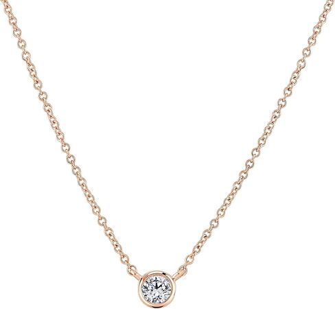 1/5 to 1 Carat Diamond Round Solitaire Pendant Necklace for Women in 14k Gold (I2-I3, cttw) on 16 to 18 Inch Adjustable Chain with Spring Ring Bezel Setting by Diamond Wish in Saudi Arabia
