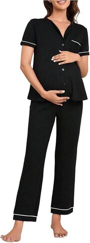 OYOANGLE Women's Maternity Pajama Set 2 Piece Short Sleeve Sleepwear Pregnancy Pants Pjs Sleepwear in Saudi Arabia