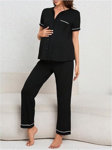OYOANGLE Women's Maternity Pajama Set 2 Piece Short Sleeve Sleepwear Pregnancy Pants Pjs Sleepwear in Saudi Arabia