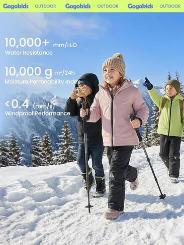 Gogokids Boys Girls Waterproof Jacket Insulated Padded Windbreaker Raincoat Sports Hooded Outerwear for Hiking Gear 4-12Y in Saudi Arabia
