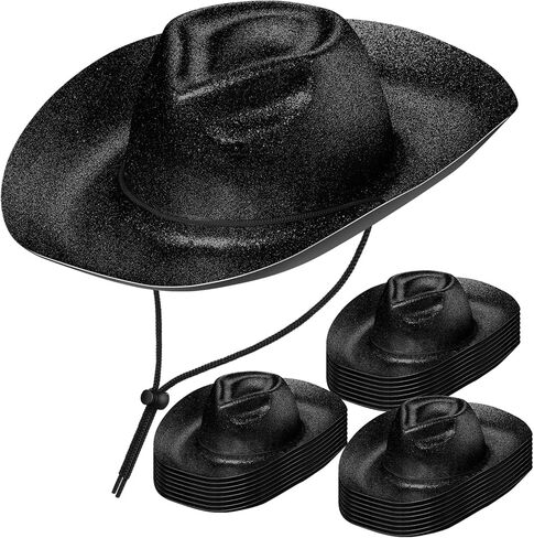 24Pcs Western Cowgirl Hats Bulk New Year 2026 Eve Party Supplies Plastic Neon Glitter Cowboy Party Hat for Men Women in Saudi Arabia