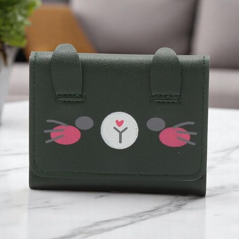 1Pcs Pouch for Money 3-Fold Cartoon Snap Card Case PU Leather Green 11x8.5cm in Saudi Arabia