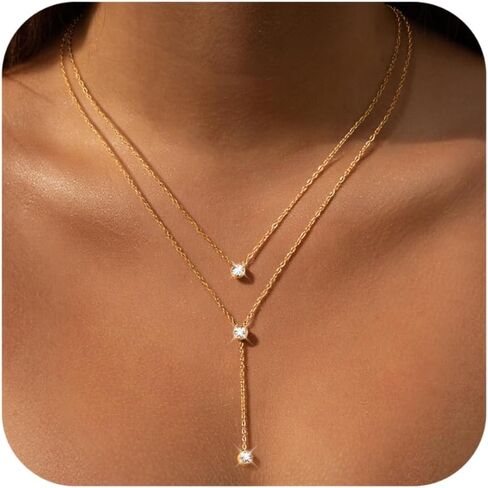 Fullpop Dainty Gold Necklaces for Women, 18k Gold Layered Lariat Necklace for Women Long Gold Choker Necklaces for Women Statement Diamond Heart Pendant Necklace Body Chain Jewelry for Women in Kuwait