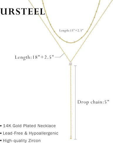 Ursteel Dainty Lariat قلادة للنساء، 14K مطلية بالذهب على شكل حرف Y قلادة طويلة الطبقات قطرة القلائد اللؤلؤ الصليب البرسيم مكعب زركونيا سحر القلائد مجوهرات هدايا للنساء in Kuwait