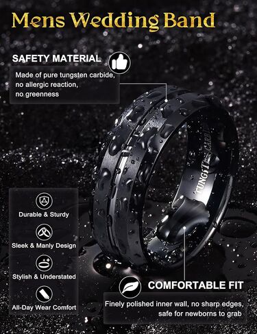 Jstyle Tungsten Wedding Rings for Men Black/Silver/Gold Mens Wedding Band 8MM Mens Engagement Rings Groove Beveled Edges High Polish/Matte Finish Men's Promise Ring Comfort Fit Size 7-14 in Saudi Arabia