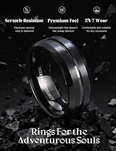 Jstyle Tungsten Wedding Rings for Men Black/Silver/Gold Mens Wedding Band 8MM Mens Engagement Rings Groove Beveled Edges High Polish/Matte Finish Men's Promise Ring Comfort Fit Size 7-14 in Saudi Arabia