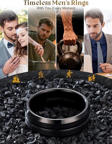 Jstyle Tungsten Wedding Rings for Men Black/Silver/Gold Mens Wedding Band 8MM Mens Engagement Rings Groove Beveled Edges High Polish/Matte Finish Men's Promise Ring Comfort Fit Size 7-14 in Saudi Arabia
