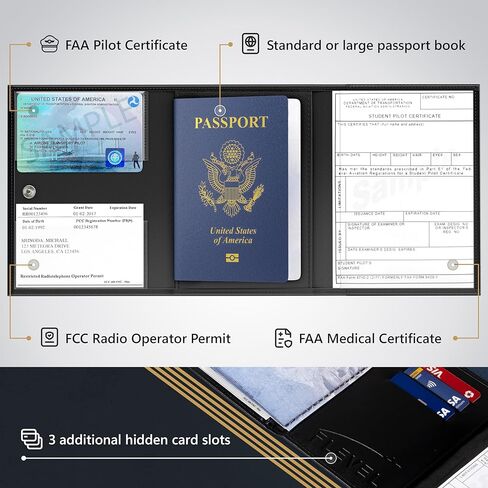 V1 ECO، حامل مستندات طيار، محفظة طيار، قفل RFID، محفظة سفر، رفيق سفر أنيق لمحترفي الطيران (كلاسيكي، بني) (AirTag، أسود) in Kuwait